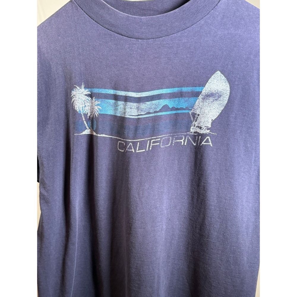 Vintage California Graphic T-Shirt Navy Blue Sailboard Palm Tree Single Stitch - Picture 3 of 3